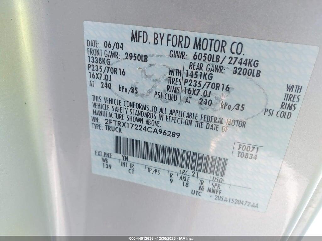 2FTRX17224CA96289 2004 FORD F-150 HERITAGE photo no. 9