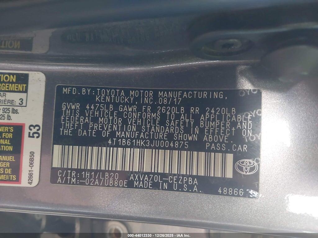4T1B61HK3JU004875 2018 TOYOTA CAMRY photo no. 9