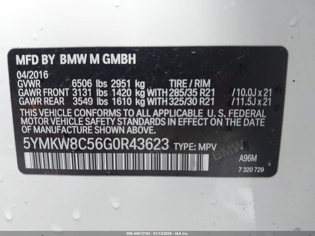 5YMKW8C56G0R43623 2016 BMW X6 M photo no. 9