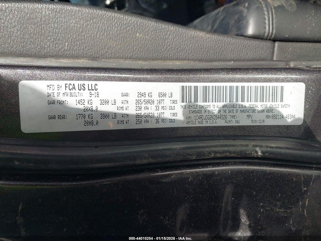 1C4RDJDG2KC544526 2019 DODGE DURANGO photo no. 9