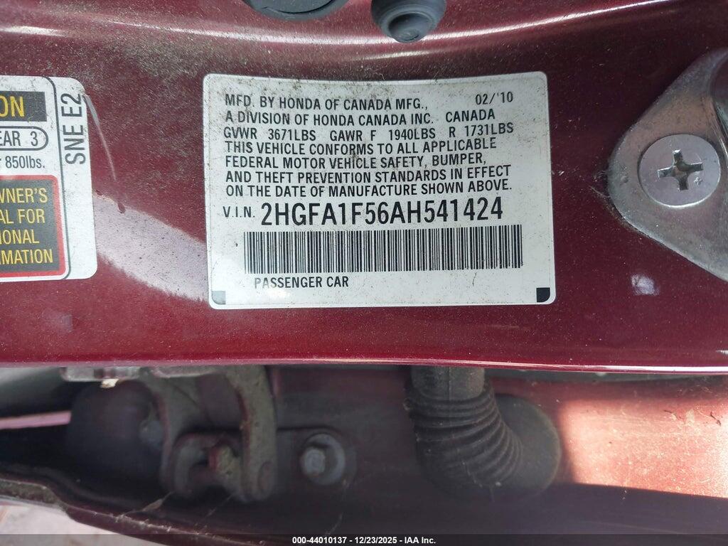 2HGFA1F56AH541424 2010 HONDA CIVIC photo no. 9