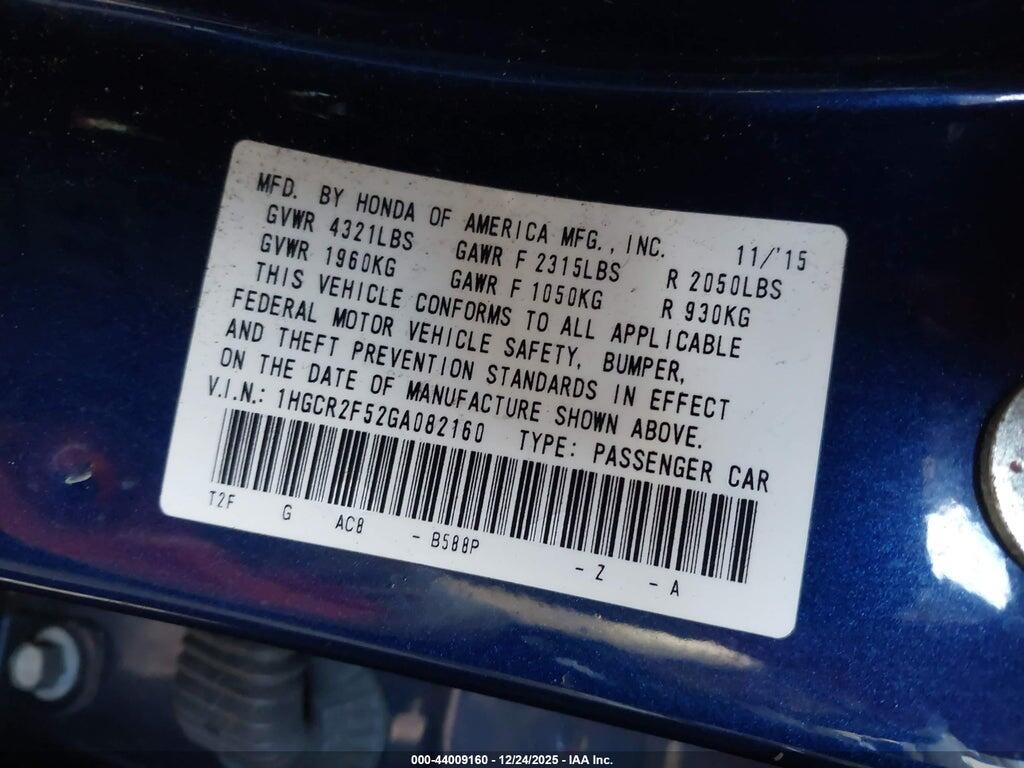 1HGCR2F52GA082160 2016 HONDA ACCORD photo no. 9