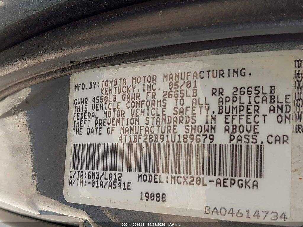 4T1BF28B91U189679 2001 TOYOTA AVALON photo no. 9