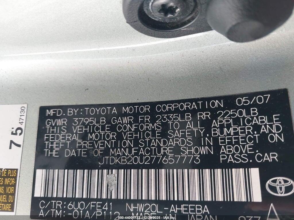 JTDKB20U277657773 2007 TOYOTA PRIUS photo no. 9