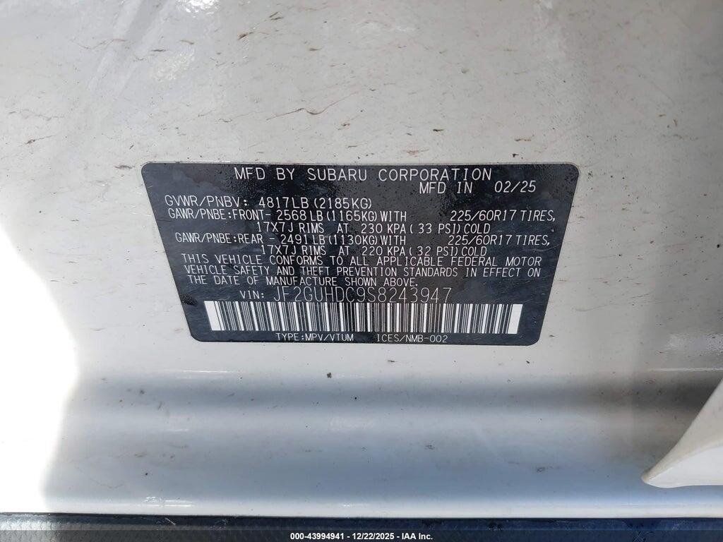 JF2GUHDC9S8243947 2025 SUBARU CROSSTREK photo no. 9