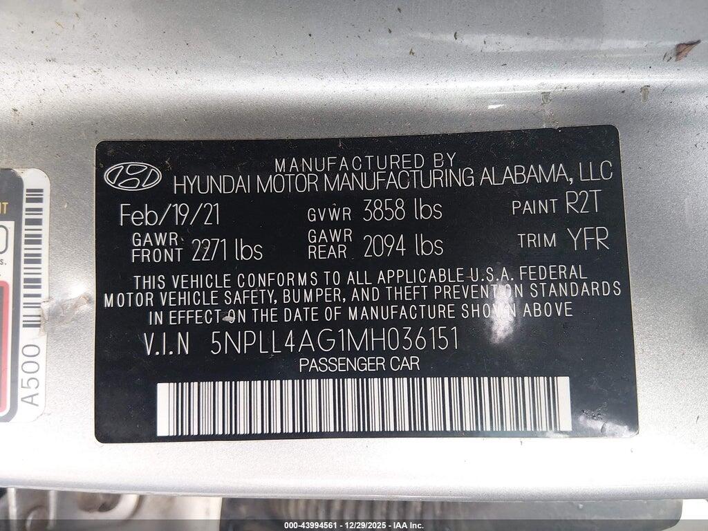 5NPLL4AG1MH036151 2021 HYUNDAI ELANTRA photo no. 9