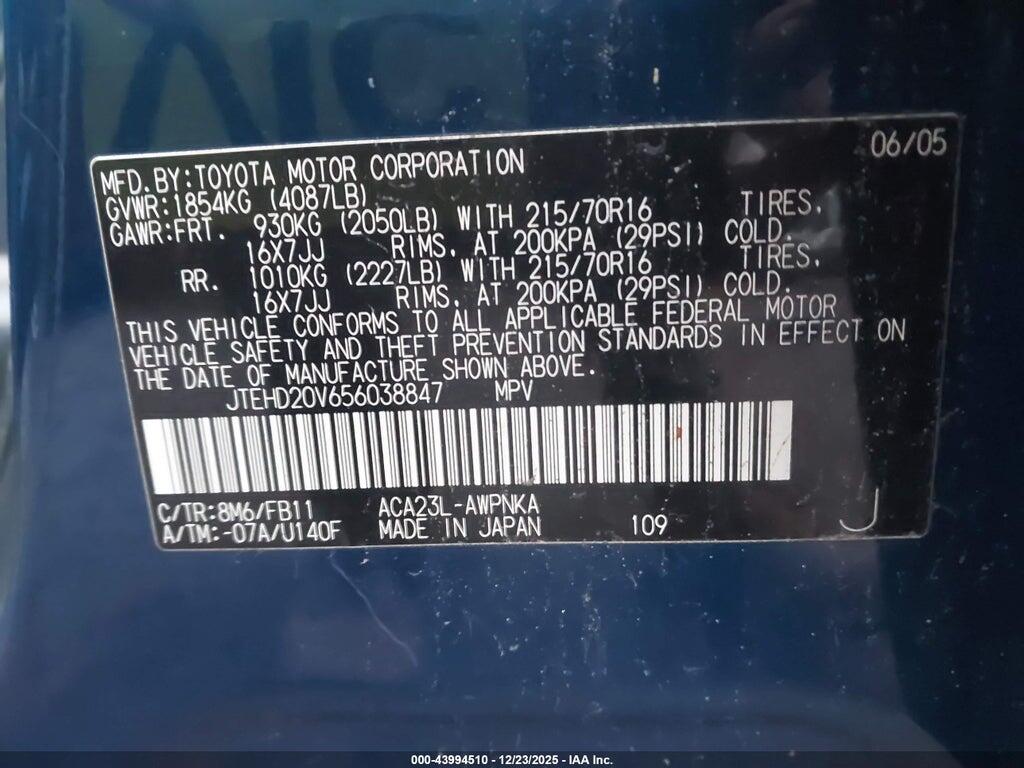 JTEHD20V656038847 2005 TOYOTA RAV4 photo no. 9