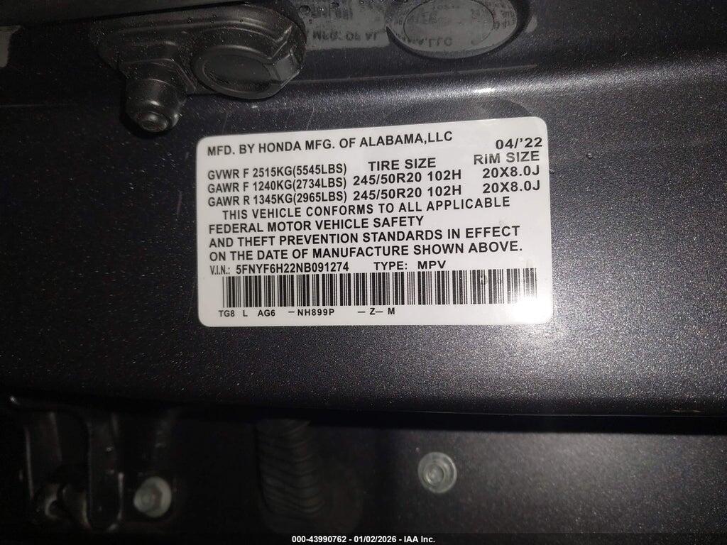 5FNYF6H22NB091274 2022 HONDA PILOT photo no. 9