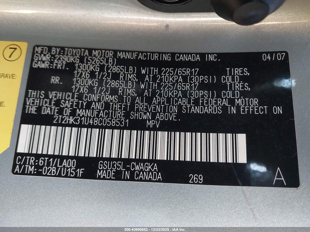 2T2HK31U48C058531 2008 LEXUS RX photo no. 9