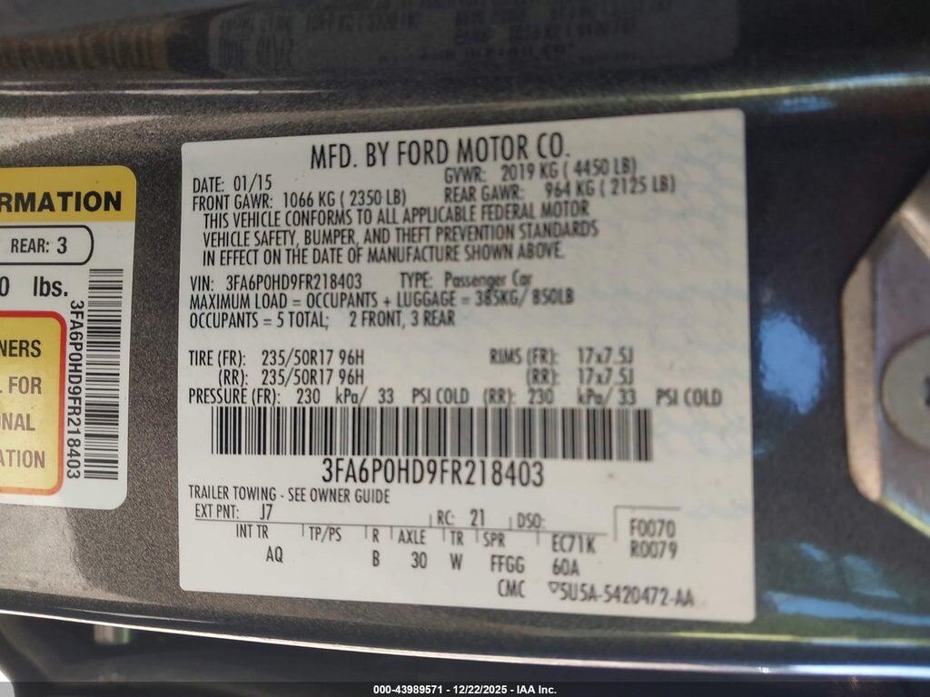 3FA6P0HD9FR218403 2015 FORD FUSION photo no. 9