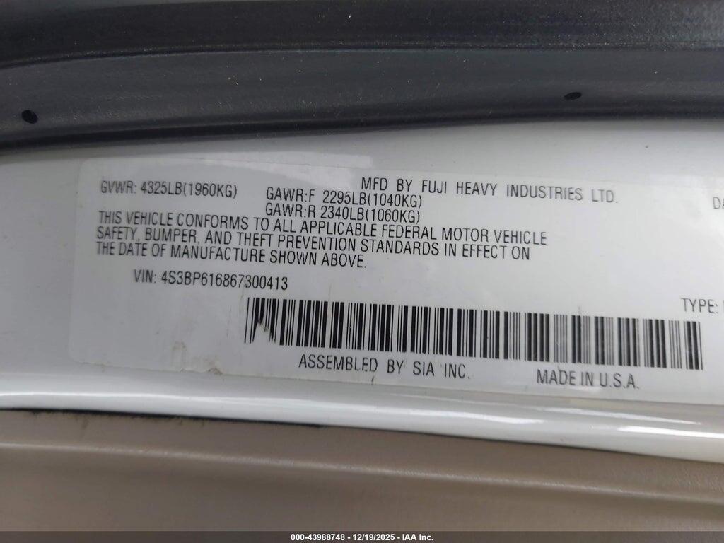 4S3BP616867300413 2006 SUBARU LEGACY photo no. 9