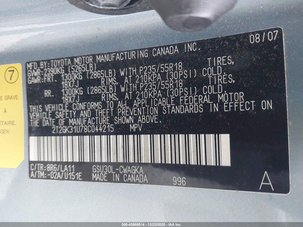 2T2GK31U78C044215 2008 LEXUS RX 350 photo no. 9