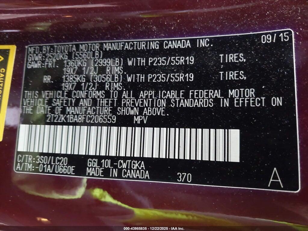 2T2ZK1BA8FC206559 2015 LEXUS RX 350 photo no. 9