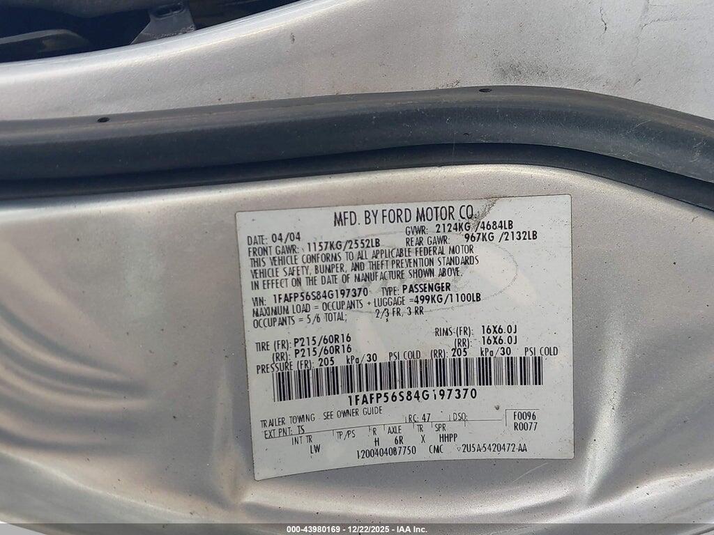 1FAFP56S84G197370 2004 FORD TAURUS photo no. 9