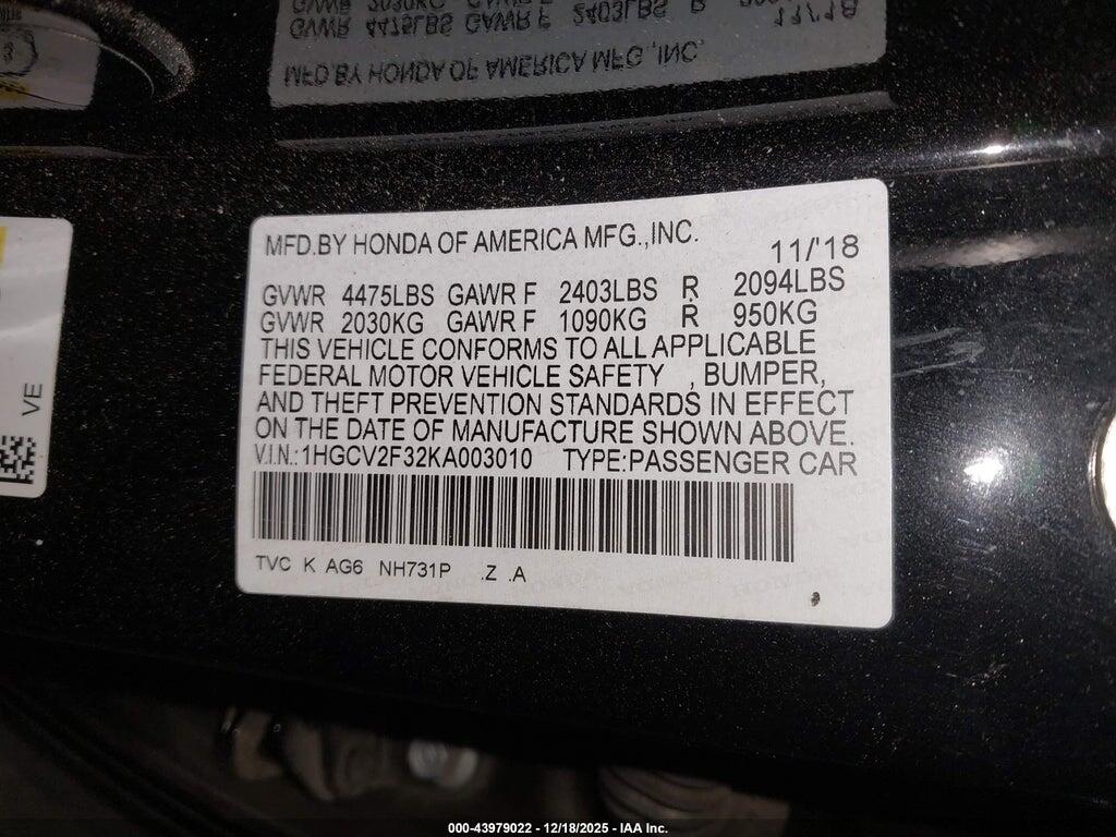 1HGCV2F32KA003010 2019 HONDA ACCORD photo no. 9