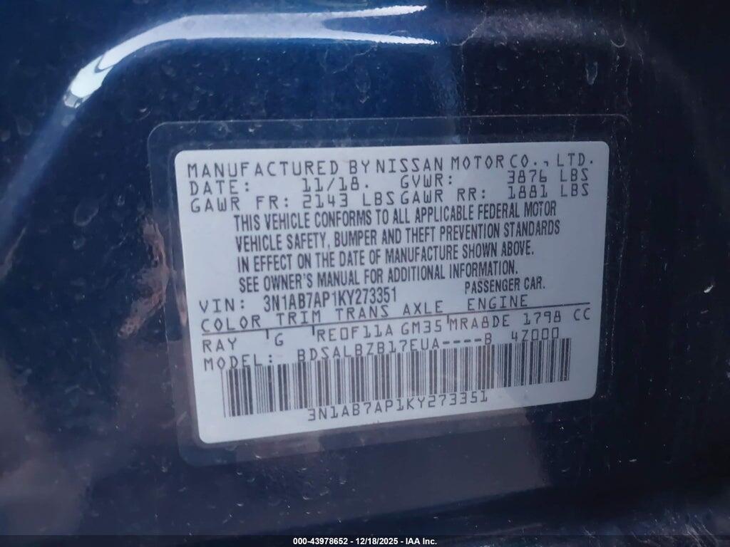 3N1AB7AP1KY273351 2019 NISSAN SENTRA photo no. 9
