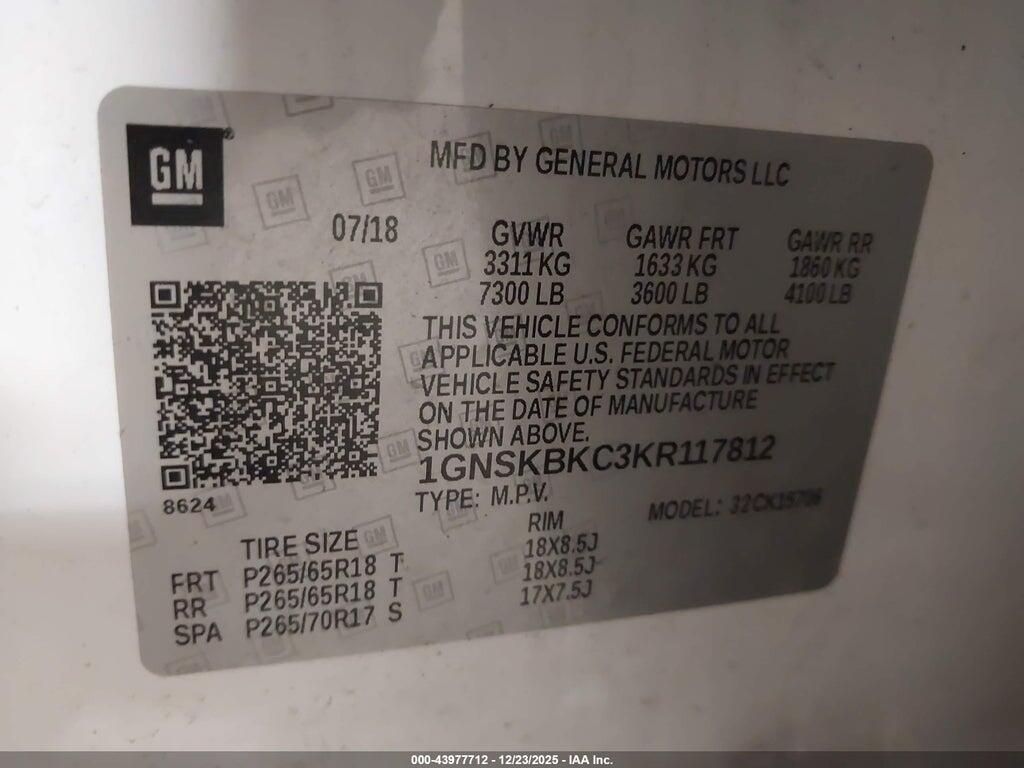 1GNSKBKC3KR117812 2019 CHEVROLET TAHOE photo no. 9