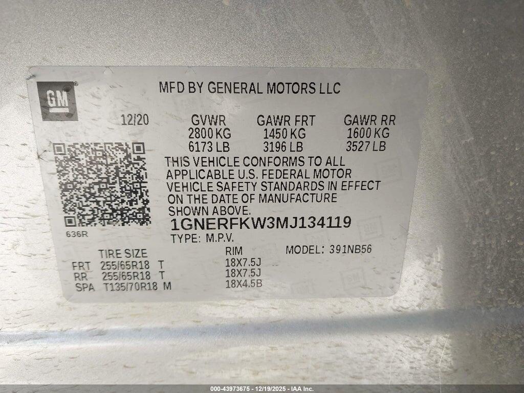 1GNERFKW3MJ134119 2021 CHEVROLET TRAVERSE photo no. 9