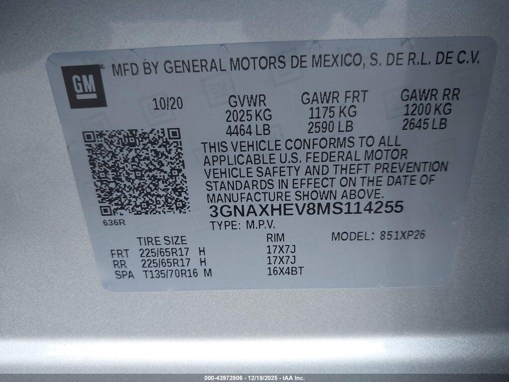 3GNAXHEV8MS114255 2021 CHEVROLET EQUINOX photo no. 9