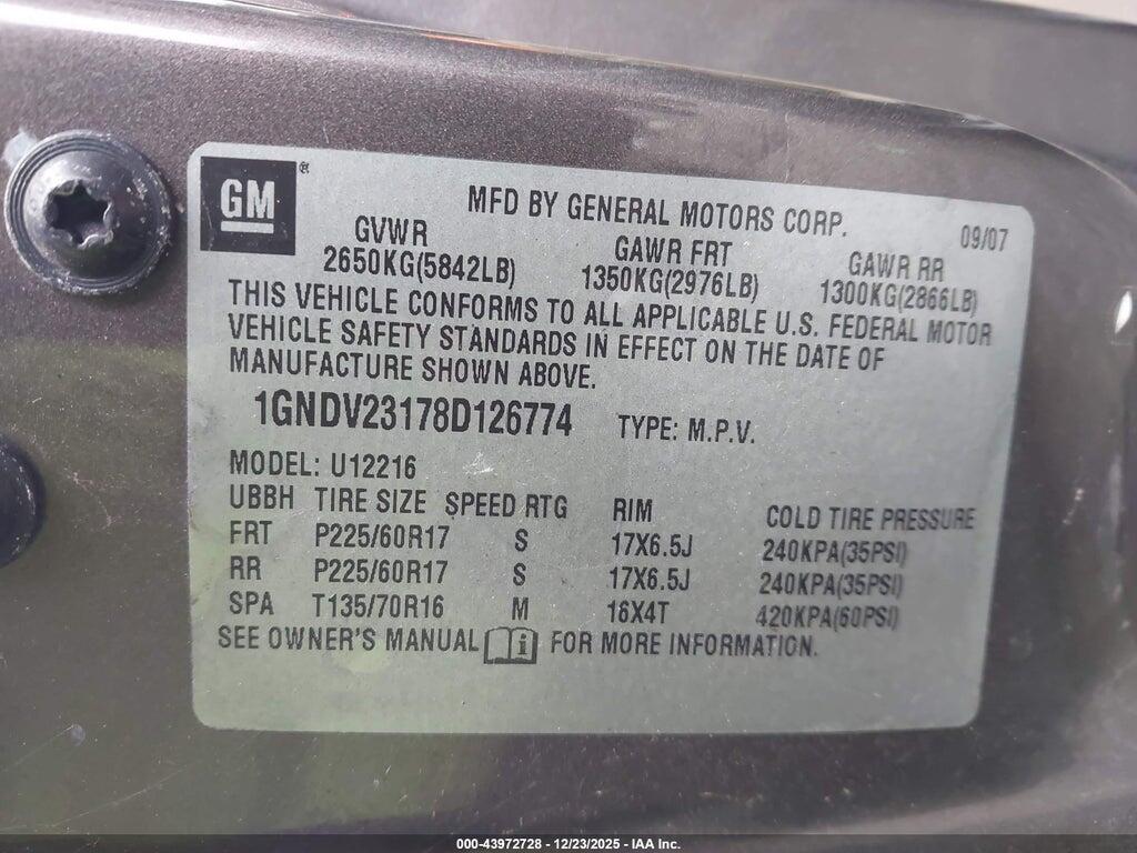 1GNDV23178D126774 2008 CHEVROLET UPLANDER photo no. 9