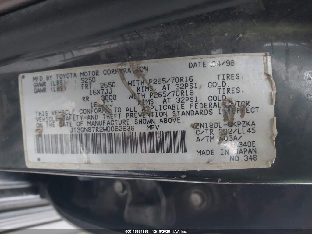 JT3GN87R2W0082636 1998 TOYOTA 4RUNNER photo no. 9