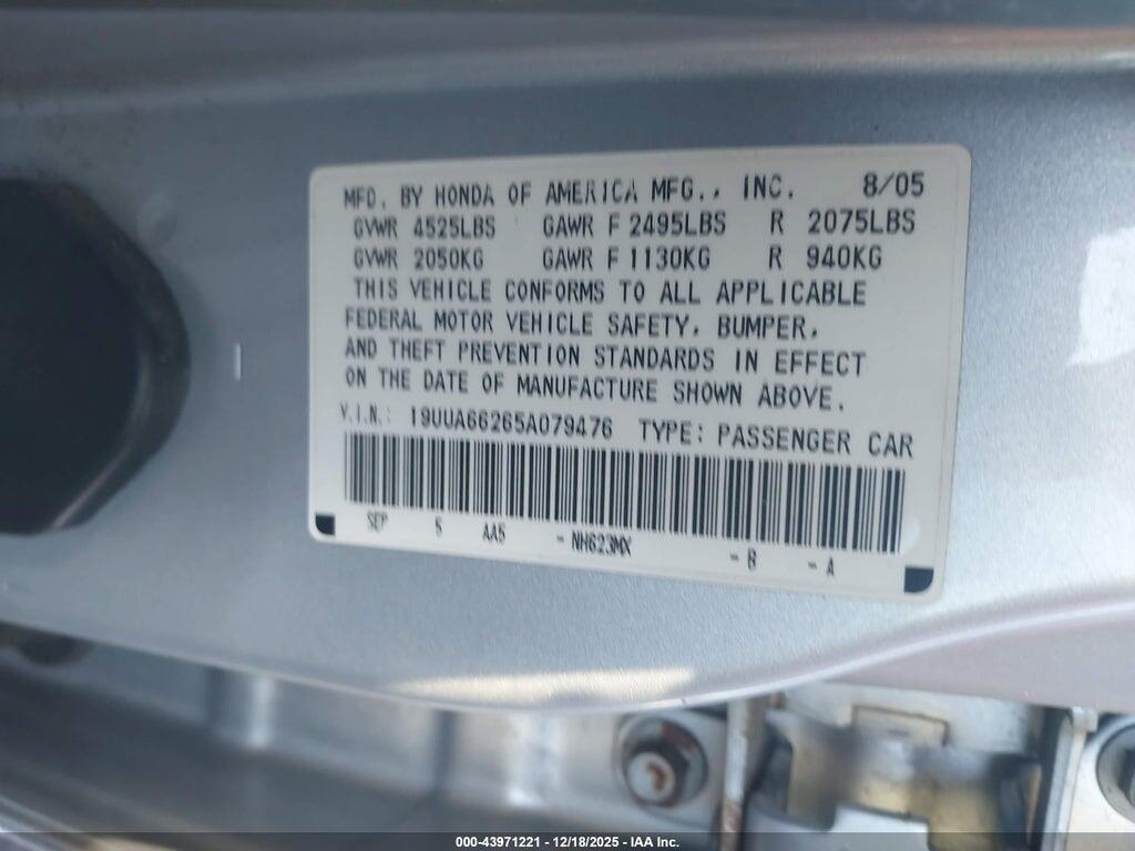 19UUA66265A079476 2005 ACURA TL photo no. 9