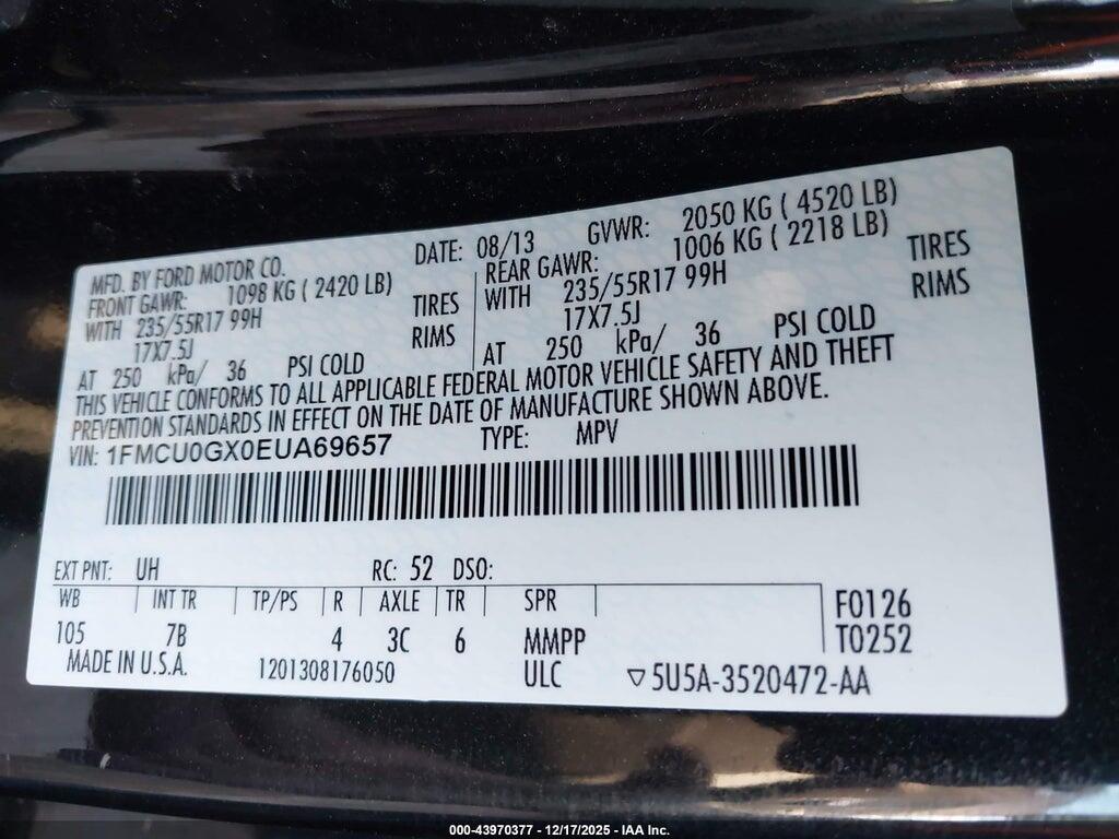 1FMCU0GX0EUA69657 2014 FORD ESCAPE photo no. 9