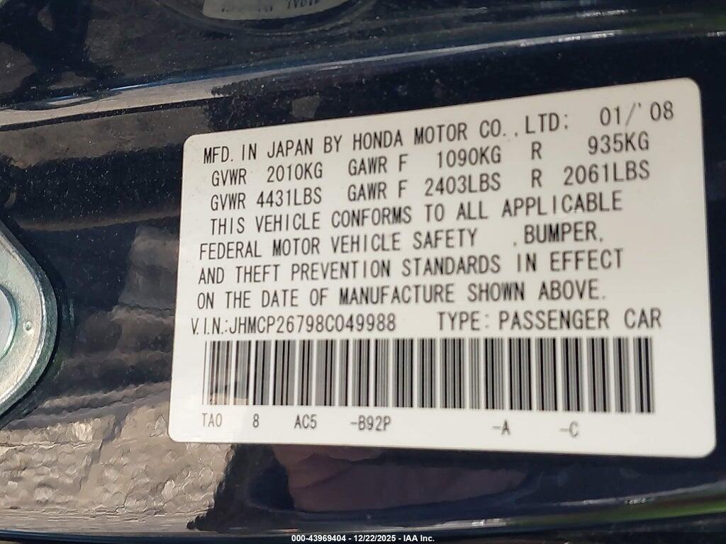 JHMCP26798C049988 2008 HONDA ACCORD photo no. 9