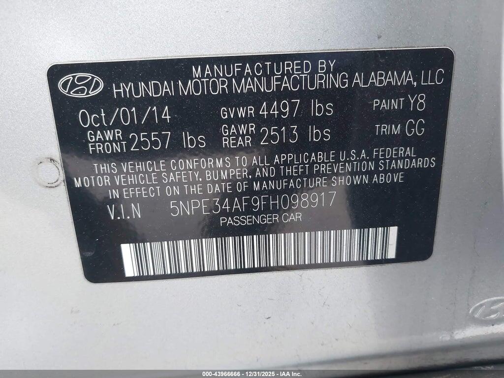 5NPE34AF9FH098917 2015 HYUNDAI SONATA photo no. 9