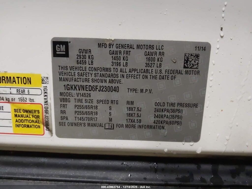 1GKKVNED6FJ230040 2015 GMC ACADIA photo no. 9
