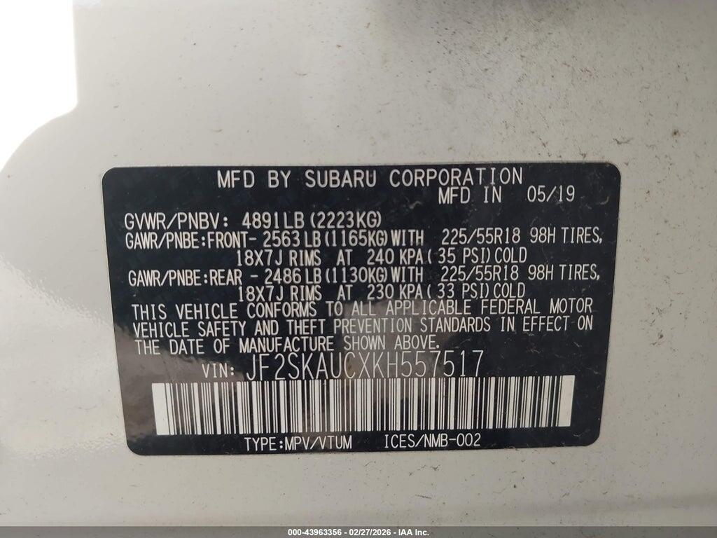 JF2SKAUCXKH557517 2019 SUBARU FORESTER photo no. 9