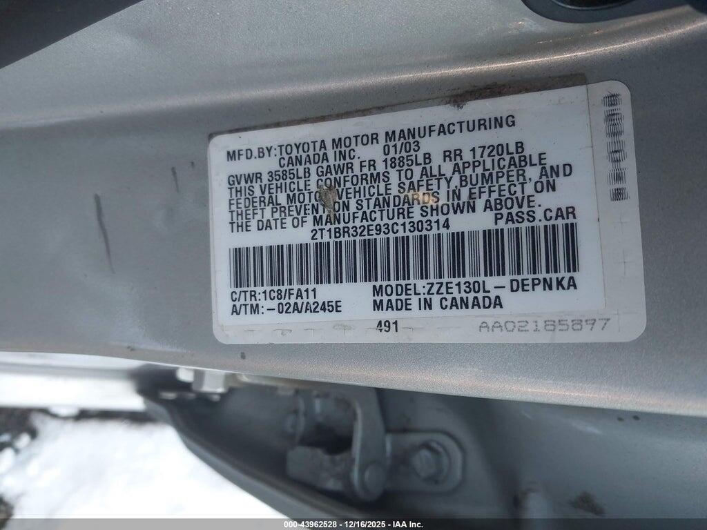 2T1BR32E93C130314 2003 TOYOTA COROLLA photo no. 9