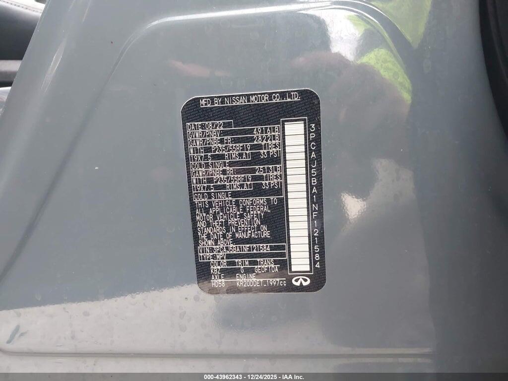 3PCAJ5BA1NF121584 2022 INFINITI QX50 photo no. 9