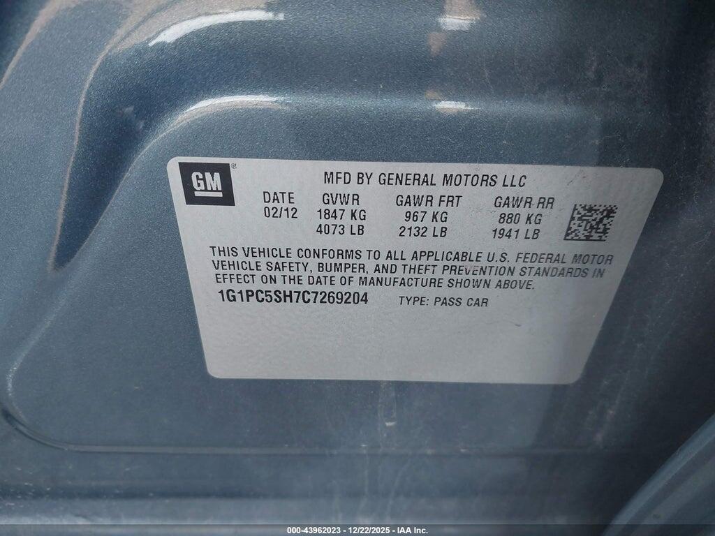 1G1PC5SH7C7269204 2012 CHEVROLET CRUZE photo no. 9