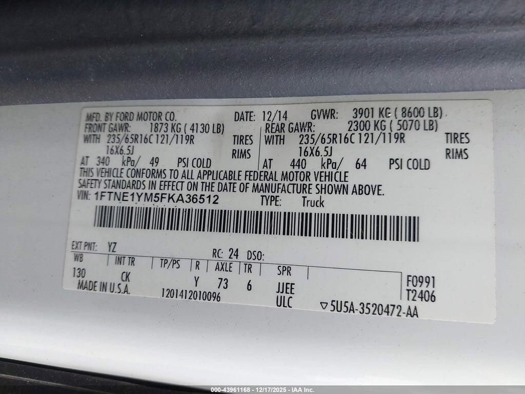 1FTNE1YM5FKA36512 2015 FORD TRANSIT-150 photo no. 9