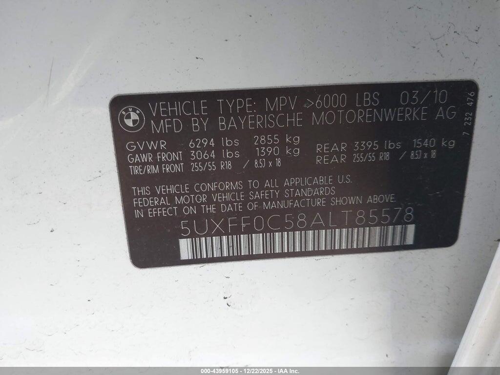 5UXFF0C58ALT85578 2010 BMW X5 photo no. 9
