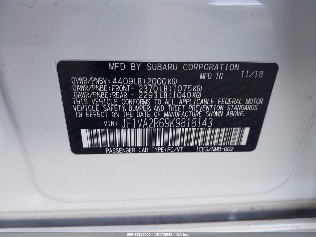 JF1VA2R69K9818143 2019 SUBARU WRX STI photo no. 9
