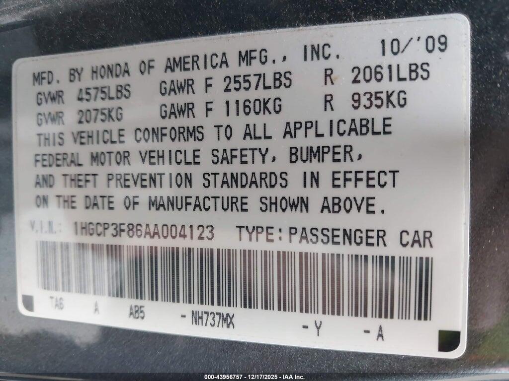 1HGCP3F86AA004123 2010 HONDA ACCORD photo no. 9