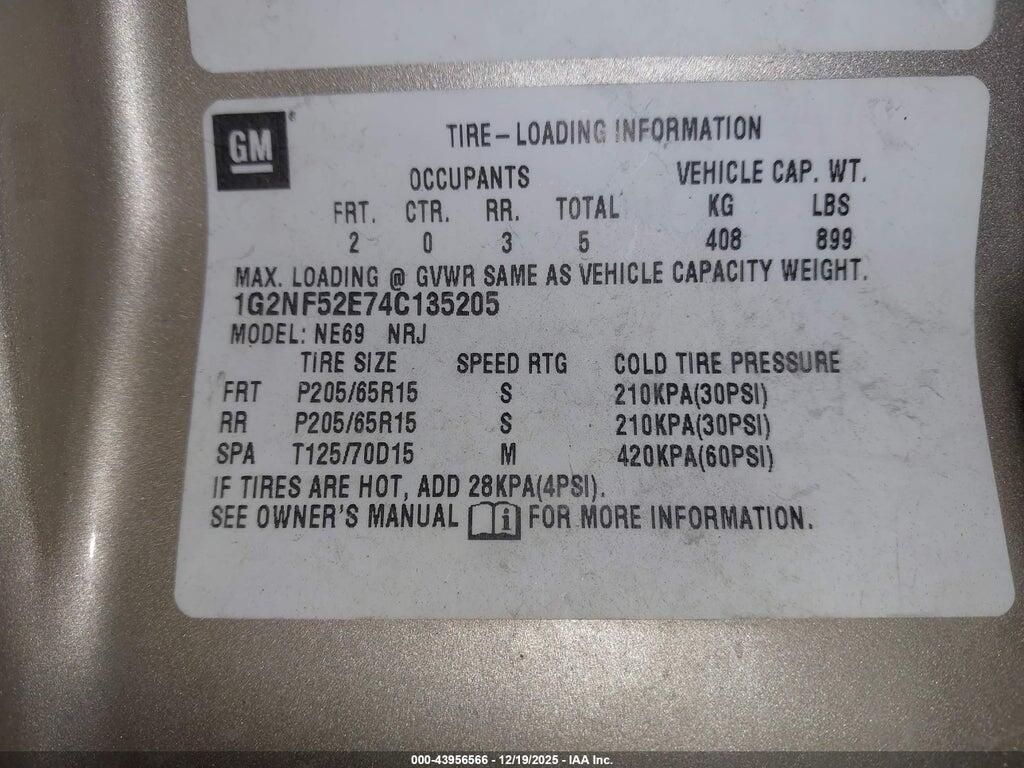 1G2NF52E74C135205 2004 PONTIAC GRAND AM photo no. 9
