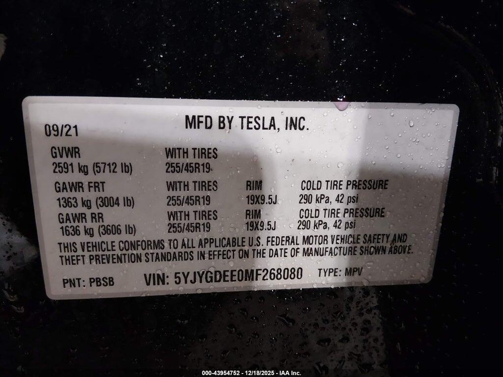 5YJYGDEE0MF268080 2021 TESLA MODEL Y photo no. 9