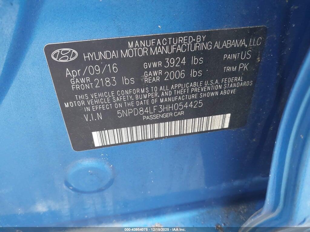 5NPD84LF3HH054425 2017 HYUNDAI ELANTRA photo no. 9