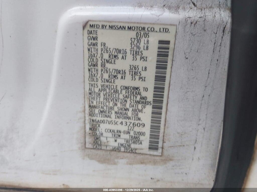 1N6AD07U55C437609 2005 NISSAN FRONTIER photo no. 9
