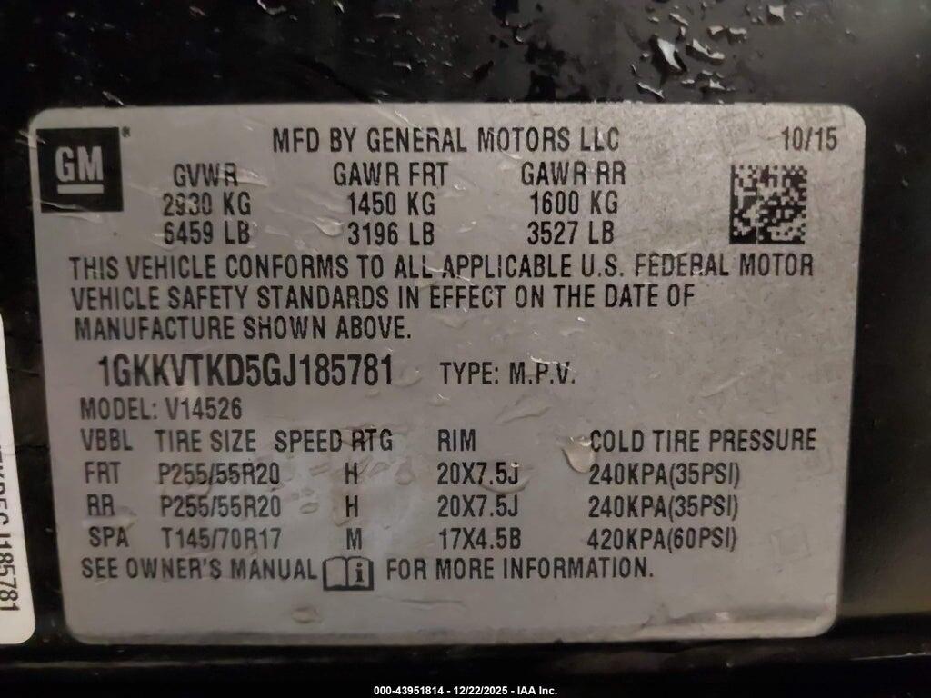 1GKKVTKD5GJ185781 2016 GMC ACADIA photo no. 9