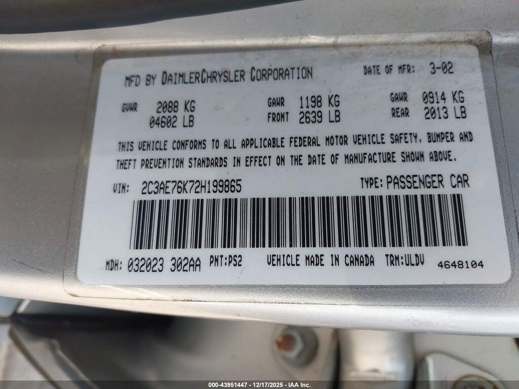 2C3AE76K72H199865 2002 CHRYSLER 300M photo no. 9