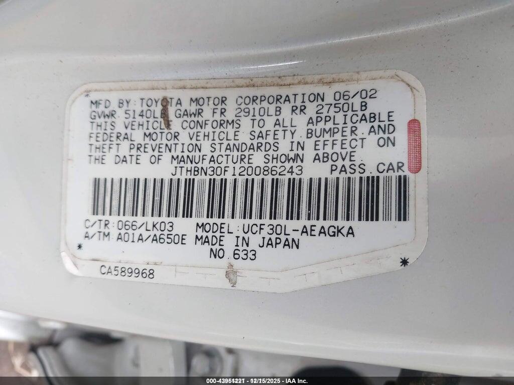 JTHBN30F120086243 2002 LEXUS LS 430 photo no. 9