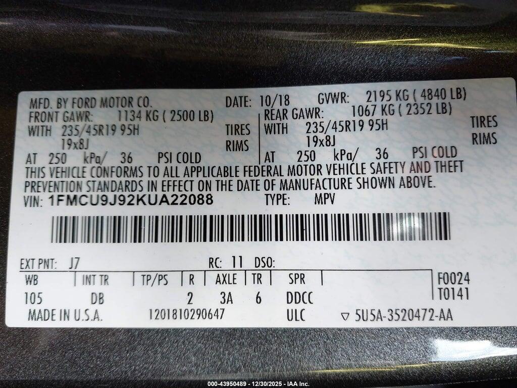 1FMCU9J92KUA22088 2019 FORD ESCAPE photo no. 9