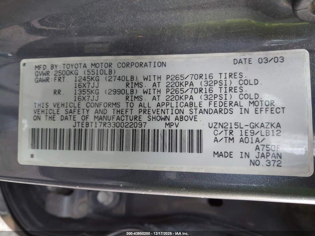 JTEBT17R330022097 2003 TOYOTA 4RUNNER photo no. 9