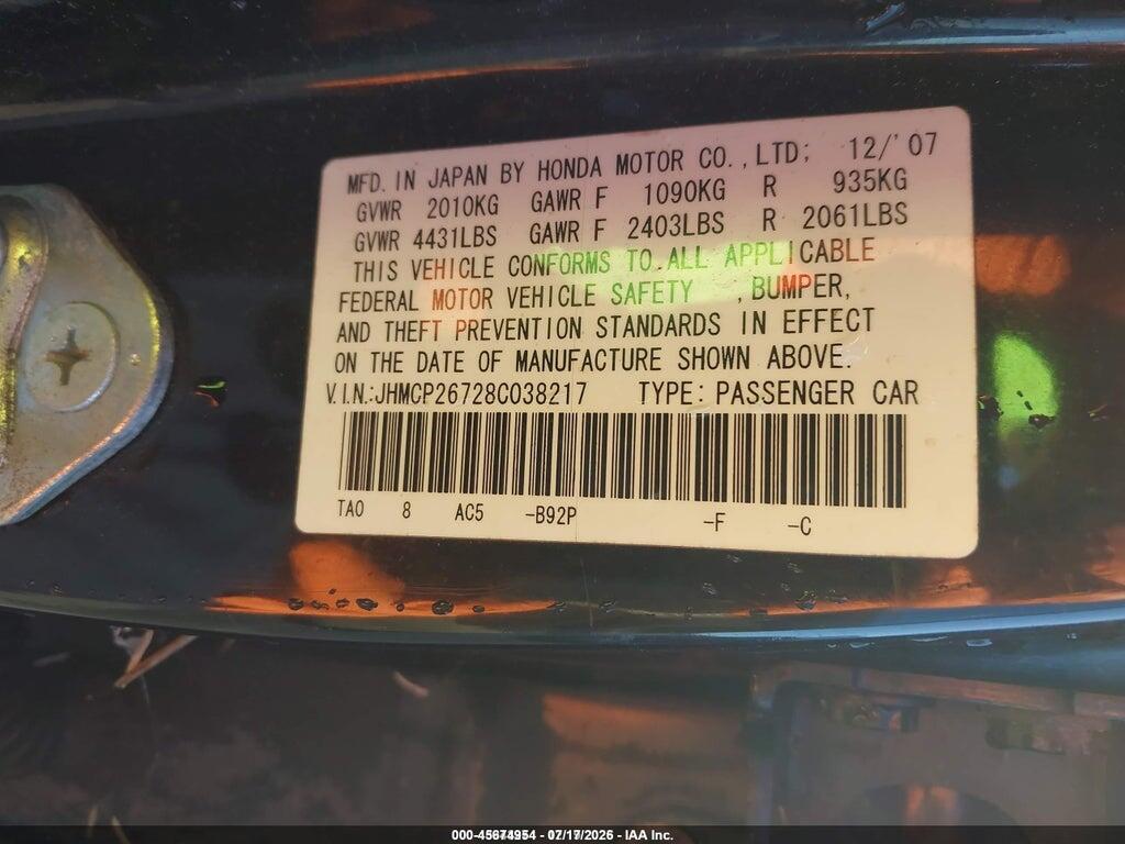 JHMCP26728C038217 2008 HONDA ACCORD photo no. 9