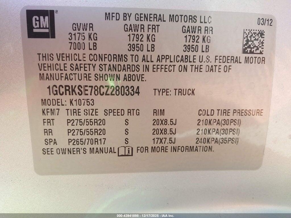 1GCRKSE78CZ280334 2012 CHEVROLET SILVERADO 1500 photo no. 9