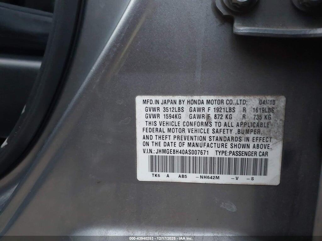 JHMGE8H40AS007671 2010 HONDA FIT photo no. 9